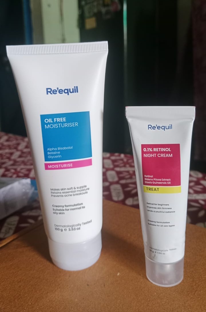 Re'equil Oil Free Moisturiser And 0.1% Retinol Night Cream My Experience